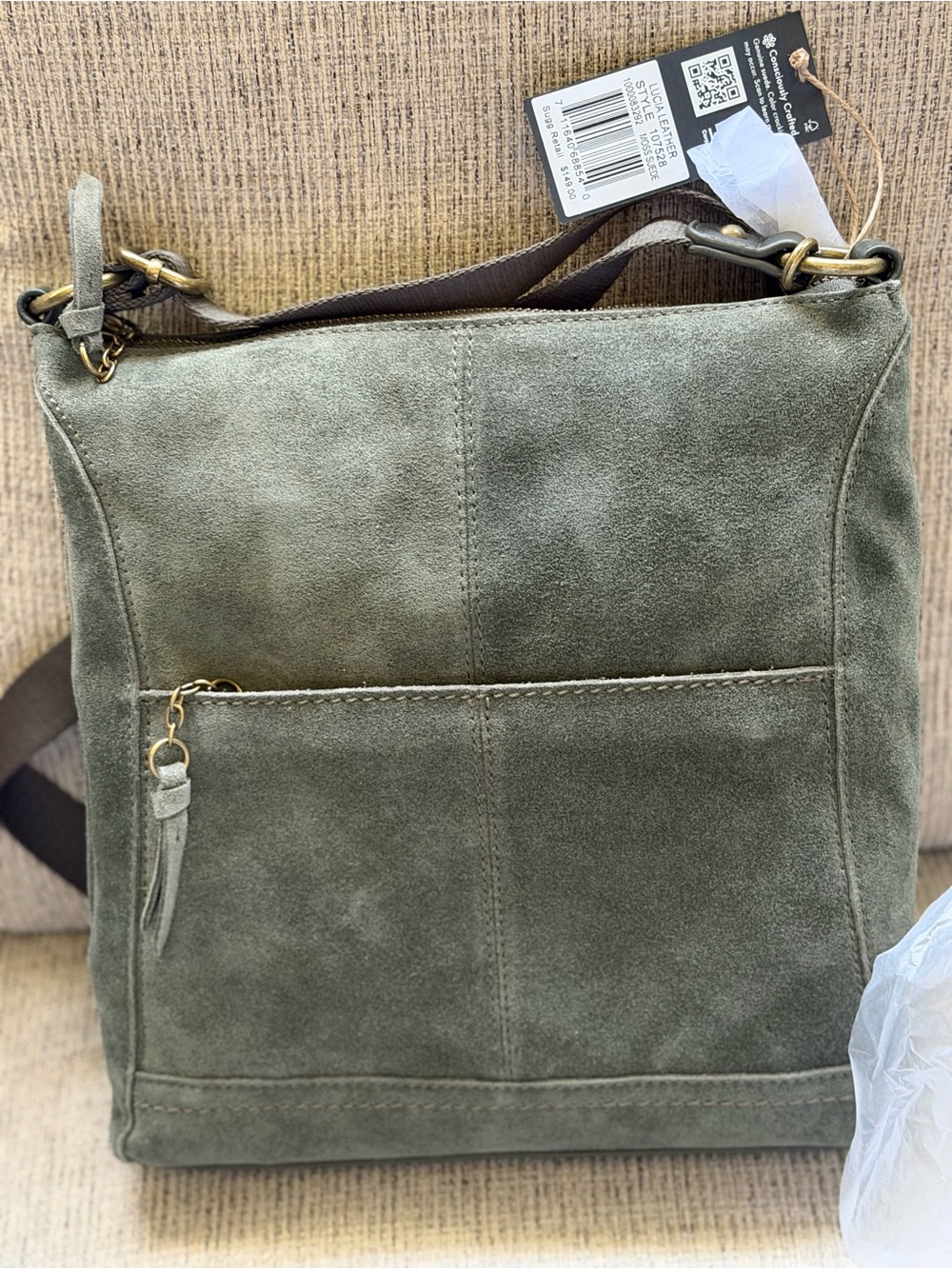 Suede Crossbody Shoulder Bag - Olive Green - Picture 9 of 13